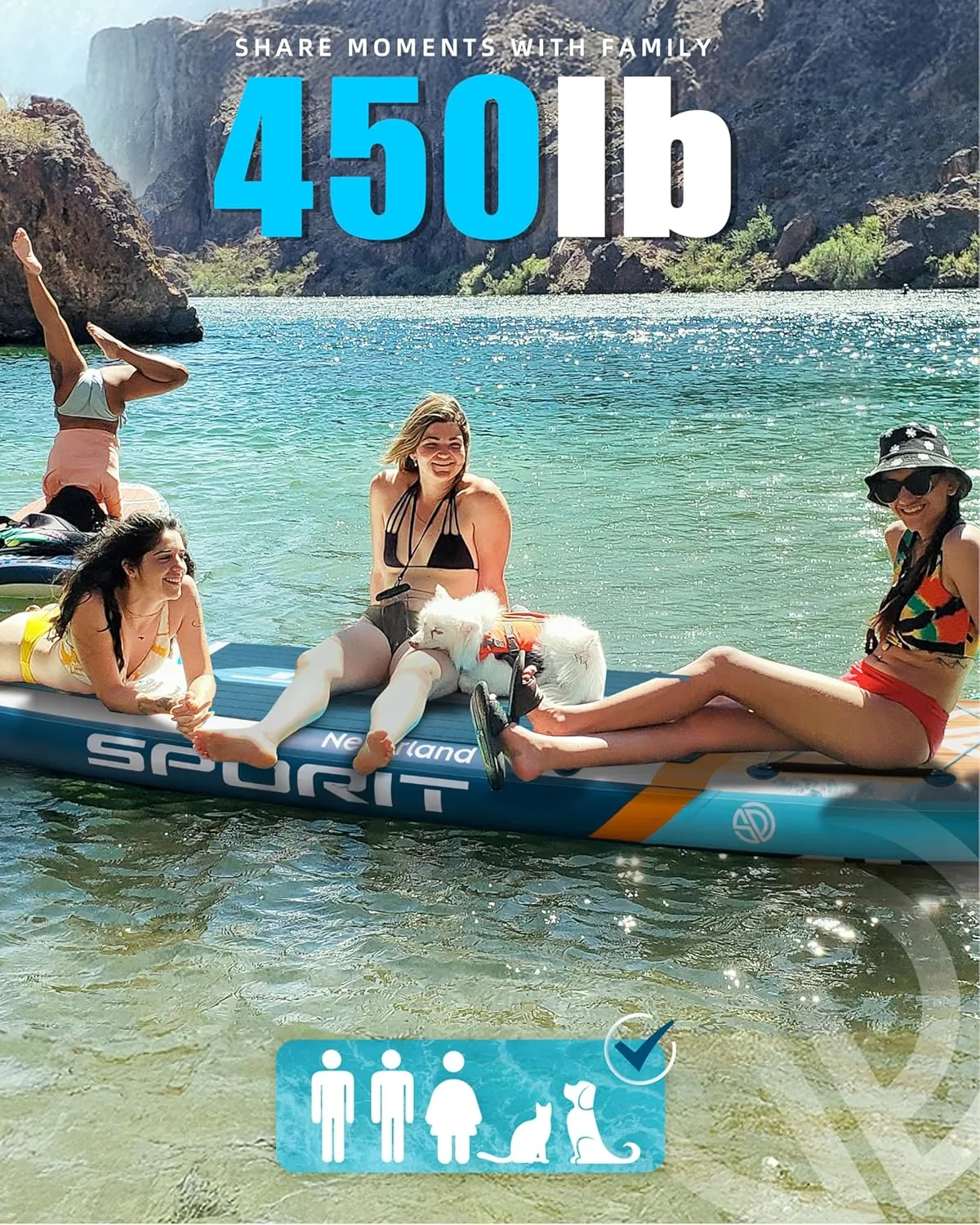 11'635" Super Wide Inflatable Stand Up Paddle Board, Ultra Stable SUP Board for Adults, 450lb Capacity with Shoulder Strap, 100L Backpack, Removable US Fin, Floating Paddle, Safety Leash