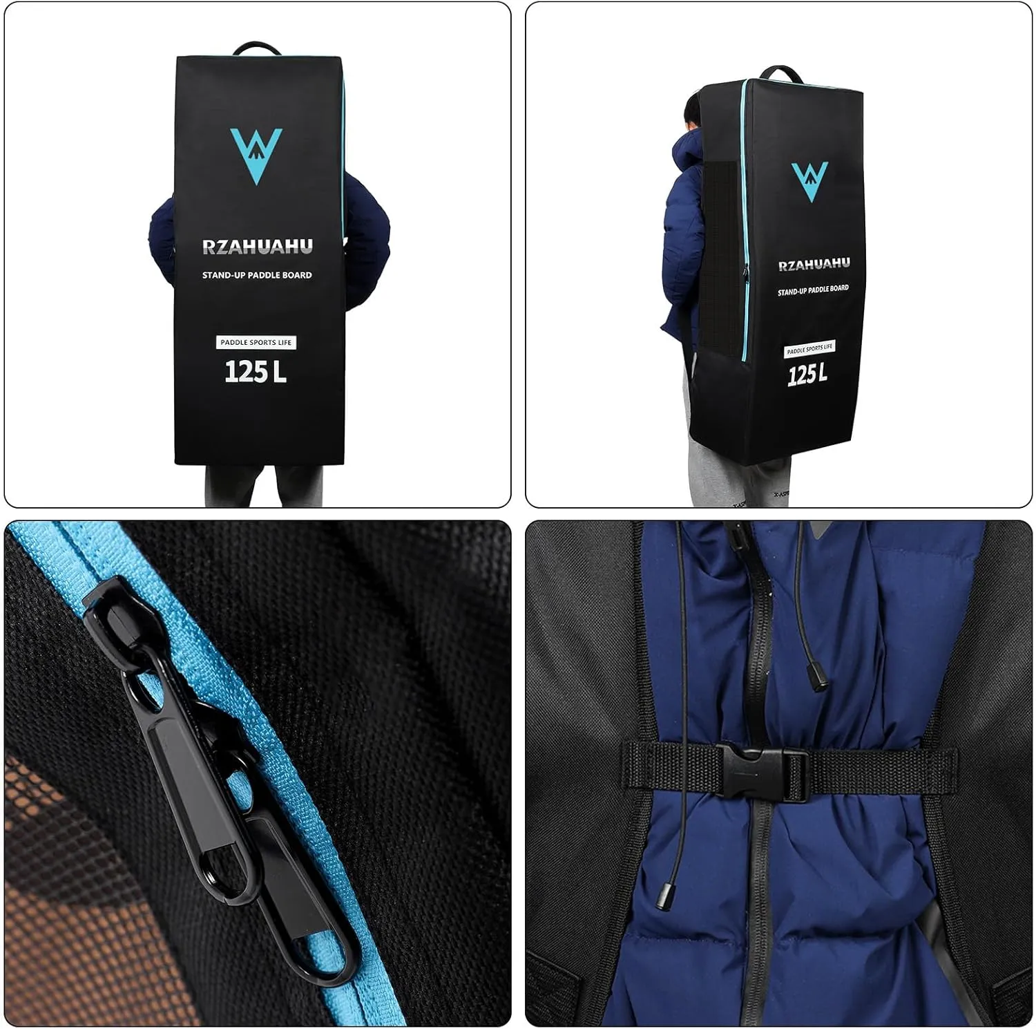 125L/105L Inflatable Paddleboard Backpack Oxford Cloth Waterproof Tear-Resistant SUP Surfboard Backpack Stand-up Paddleboard Bag for Surfing Kayaking Beach
