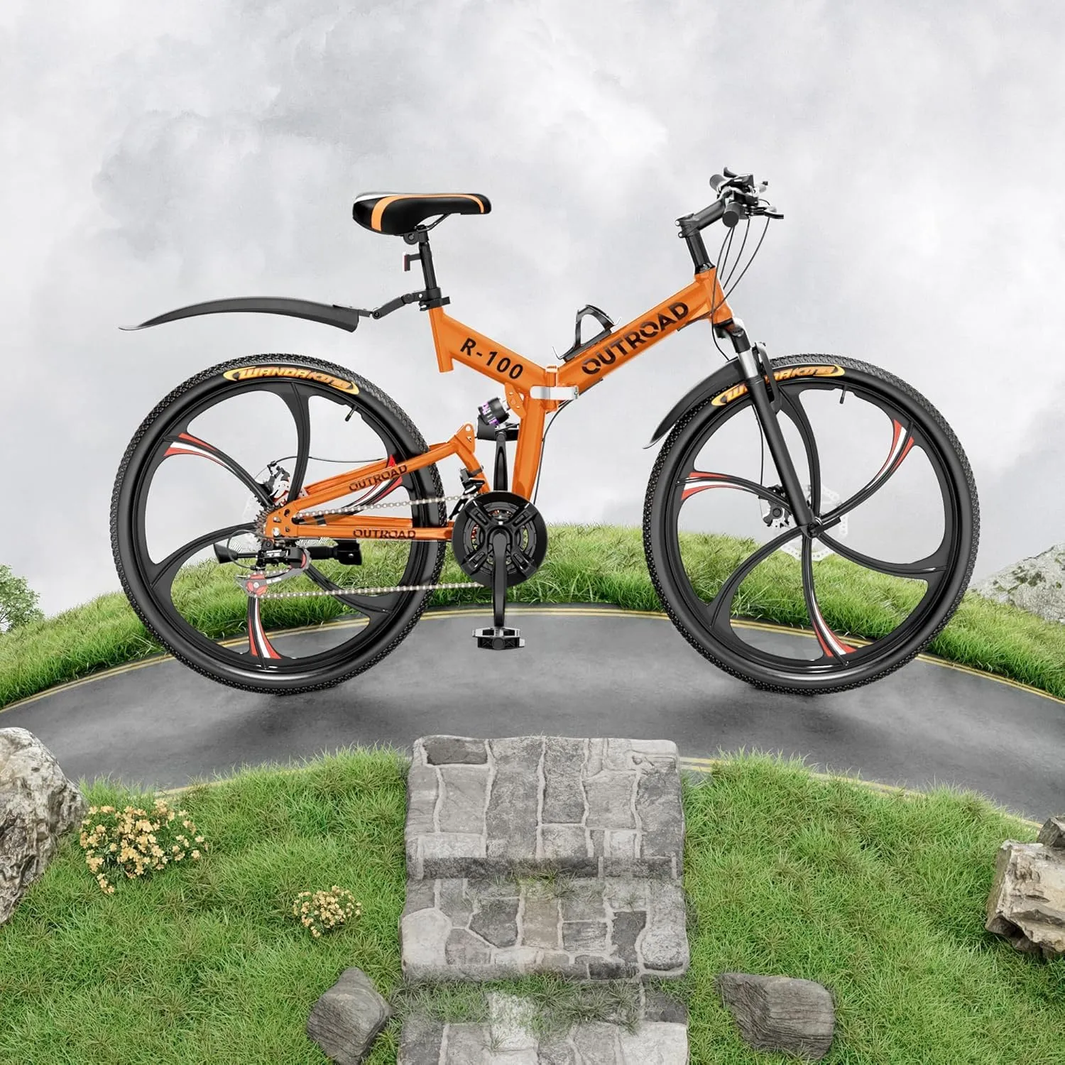 26 Inch Adult Folding Mountain Bike, 21 Speed Foldable Bicycle with Full Suspension, Dual Disc Brake, High Carbon Steel Frame, Folding Bikes for Men/Women/Teen