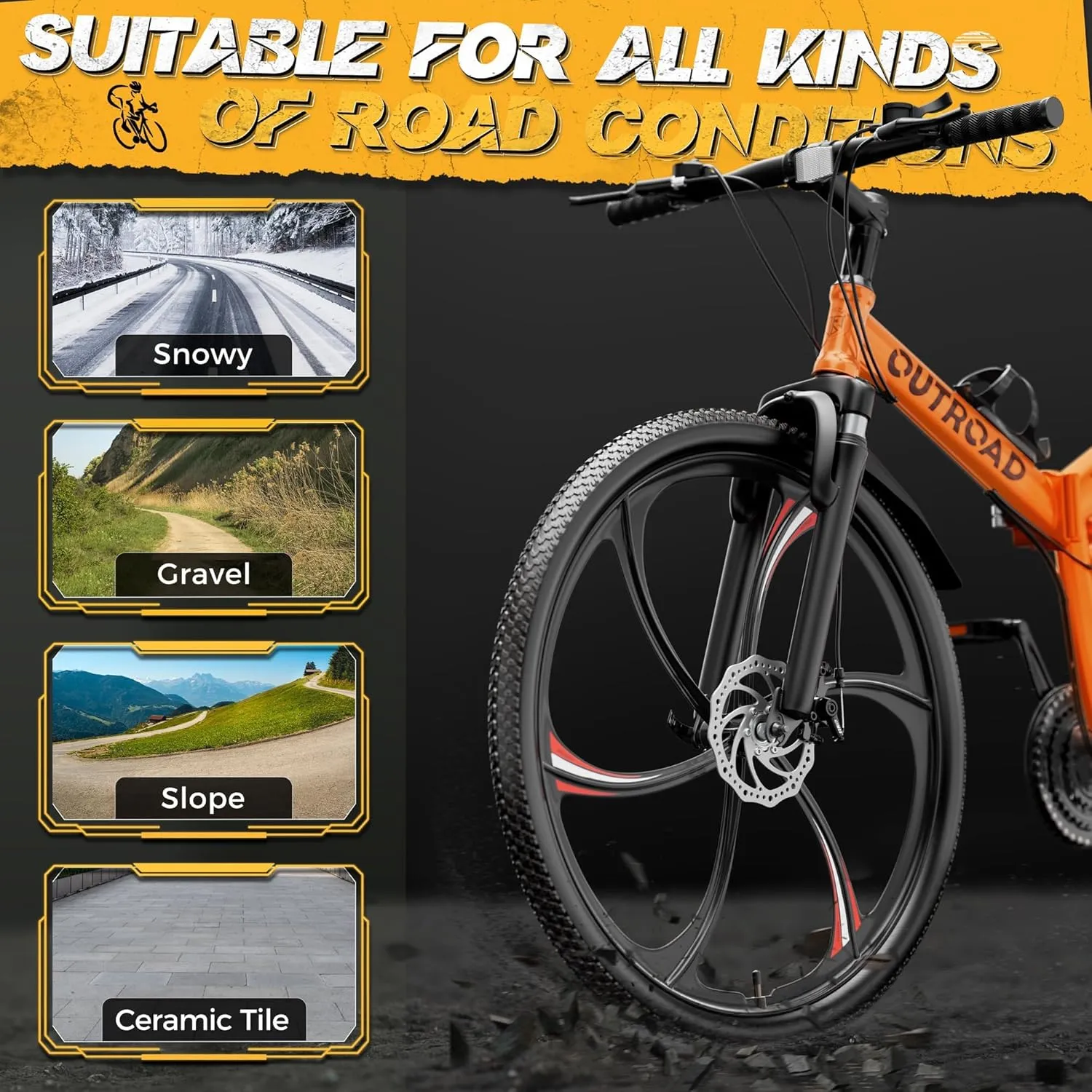 26 Inch Adult Folding Mountain Bike, 21 Speed Foldable Bicycle with Full Suspension, Dual Disc Brake, High Carbon Steel Frame, Folding Bikes for Men/Women/Teen