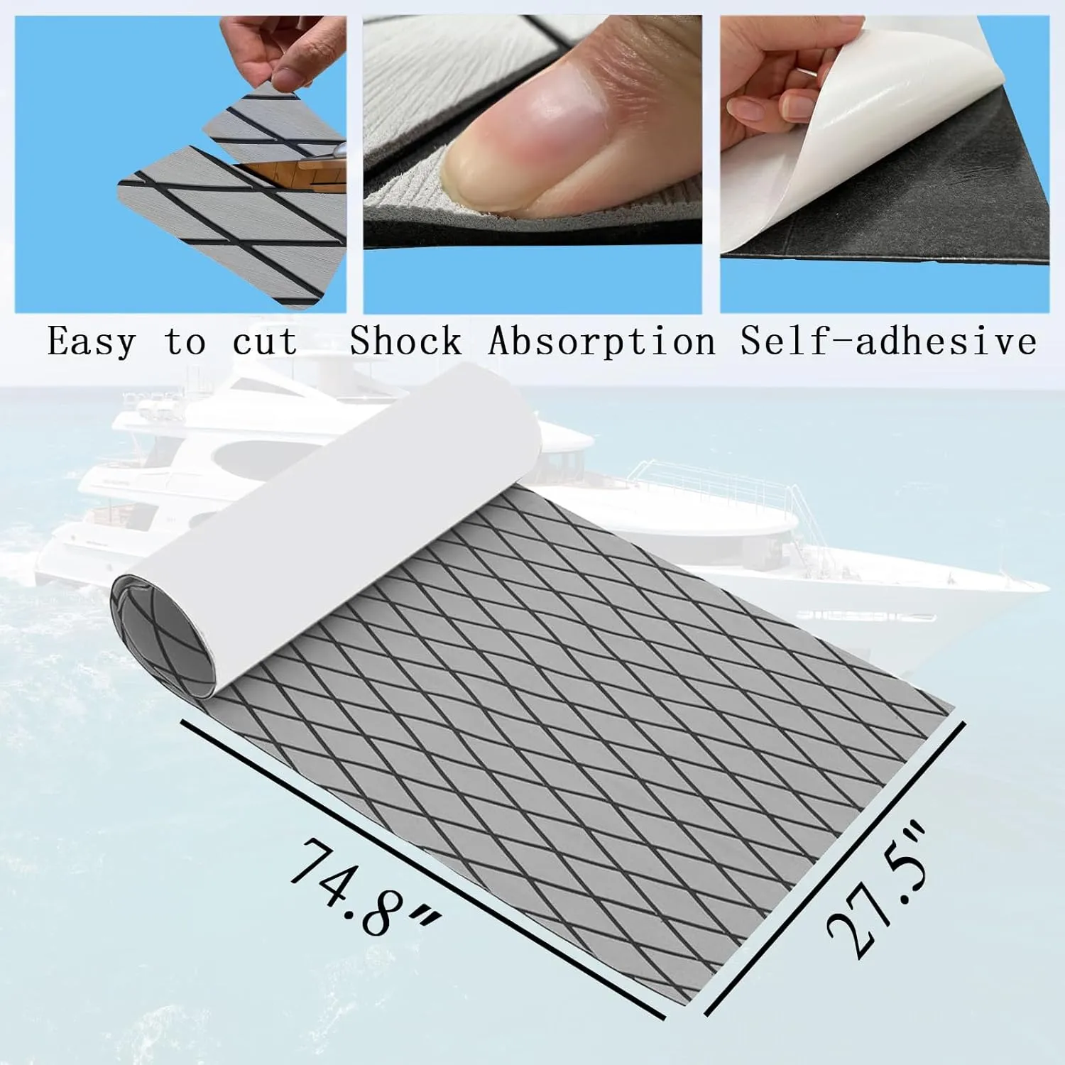Boat Flooring Mat EVA Foam Boat Decking Marine Carpet Faux Teak Sea Decking Sheet Non-Slip Self-Adhesive Flooring Material for Boats Pontoon Yacht Surfboard Swim Platform RV Floor 74.8"27.5"
