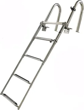 Dock Boat Ladders 4 Step Folding Pontoon Boat Ladder with Retaining Strap, Heavy-Duty Polished Deck Ladder with Pedal Hand Railing Ladder,for Marine Yacht/Swimming Pool