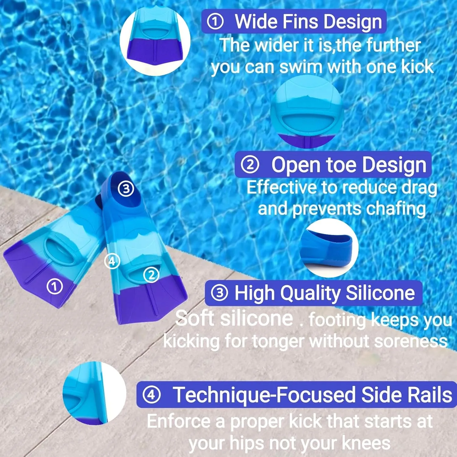 Fadgesy Swimming Training Fins,Comfortable Silicone Flippers for Swimming and Diving,Size Suitable Kids Girls Boys Adult