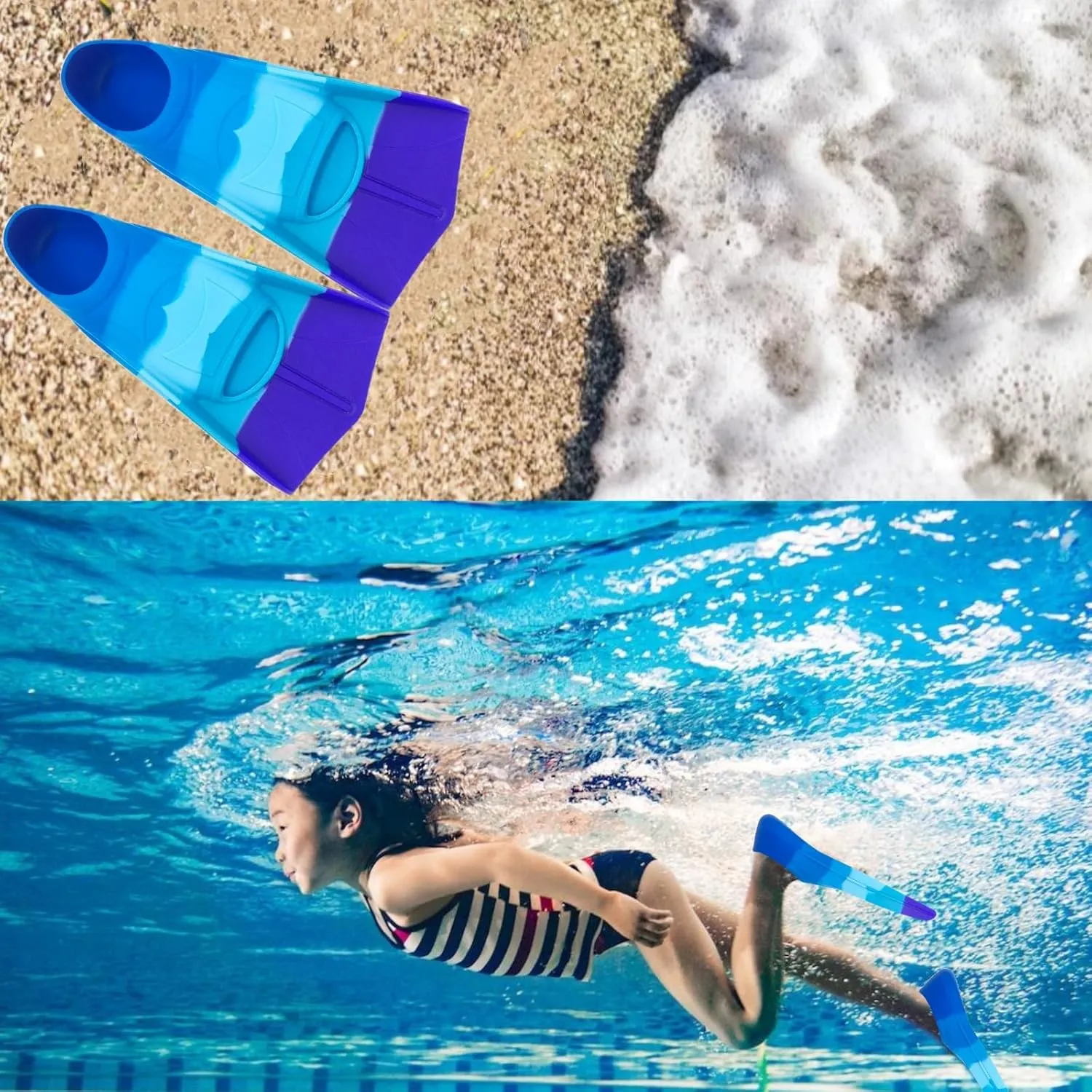 Fadgesy Swimming Training Fins,Comfortable Silicone Flippers for Swimming and Diving,Size Suitable Kids Girls Boys Adult