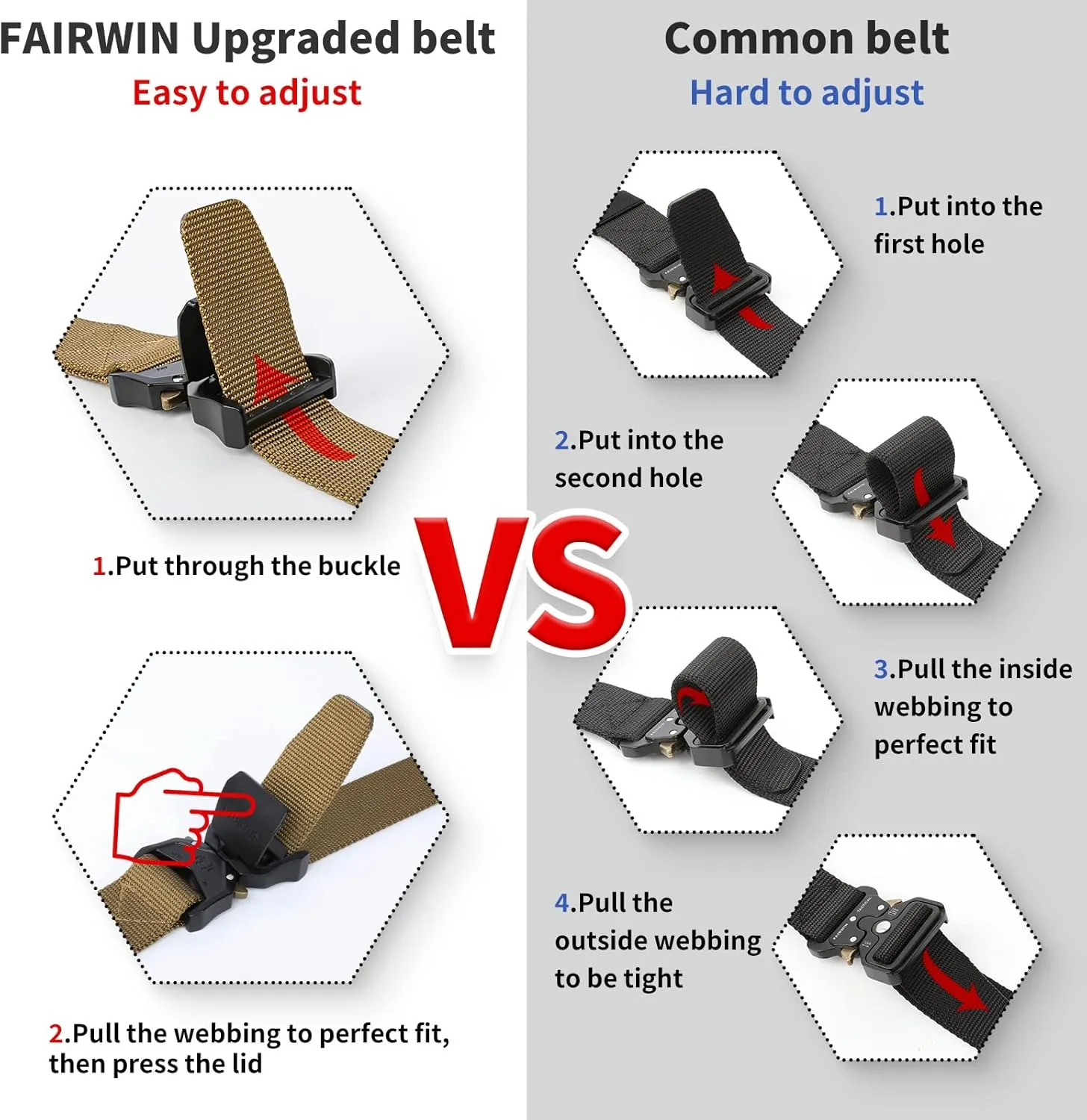 FAIRWIN Tactical Belt, Military Style Webbing Riggers Web Gun Belt with Heavy-Duty Quick-Release Metal Buckle