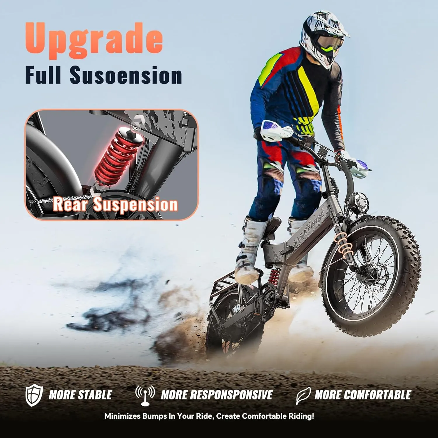 Folding 52V 20Ah Removabke Battery Electric Bike 1500W Peak Motor 20'' Fat Tire Mountain Commuter 30MPH Ebike Motorcycle Range 70 Miles UL Certified Adult Electric Dirt Bike with 7-Speed