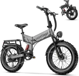 Folding 52V 20Ah Removabke Battery Electric Bike 1500W Peak Motor 20'' Fat Tire Mountain Commuter 30MPH Ebike Motorcycle Range 70 Miles UL Certified Adult Electric Dirt Bike with 7-Speed