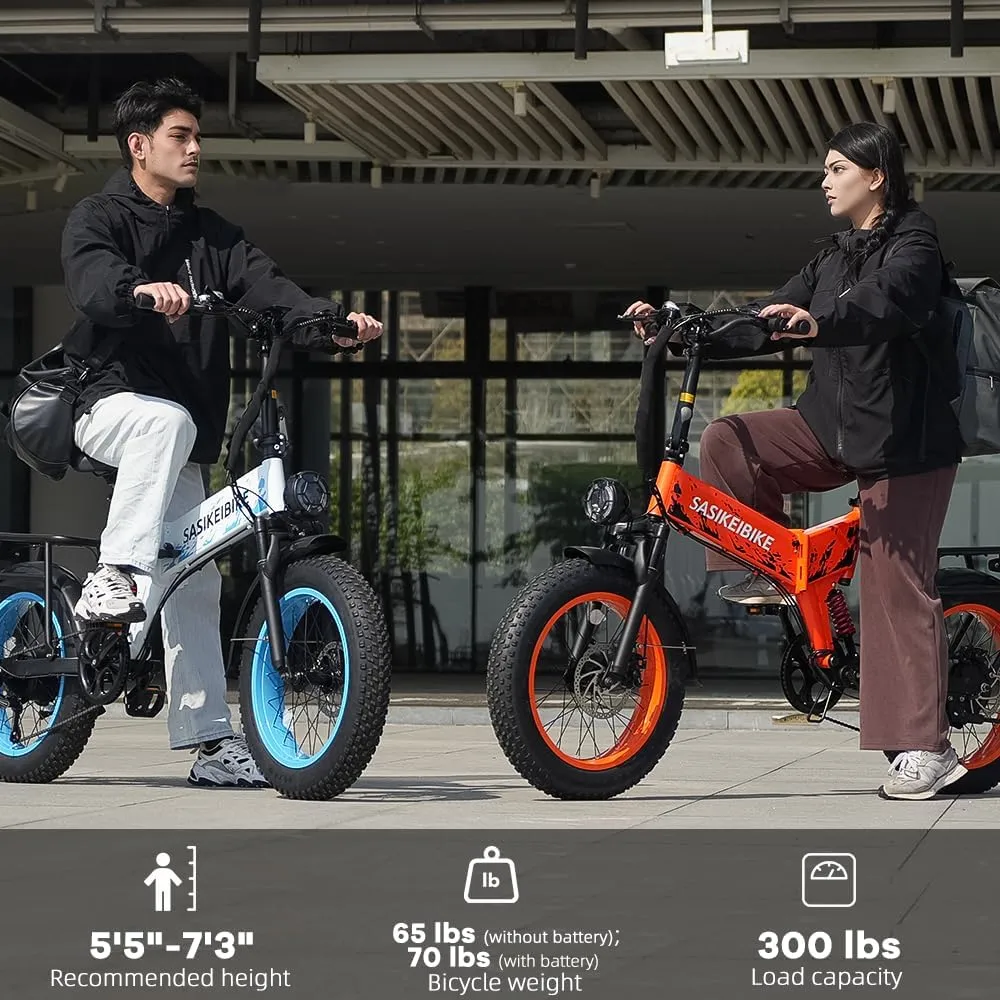 Folding 52V 20Ah Removabke Battery Electric Bike 1500W Peak Motor 20'' Fat Tire Mountain Commuter 30MPH Ebike Motorcycle Range 70 Miles UL Certified Adult Electric Dirt Bike with 7-Speed
