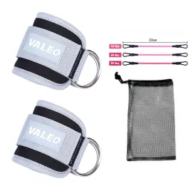 Grey Set (2 Ankle Straps   3 elastic ropes   1 mesh bag) Adjustable Ankle Straps for Leg and Glute Training - EVA Padded Gym Foot Straps