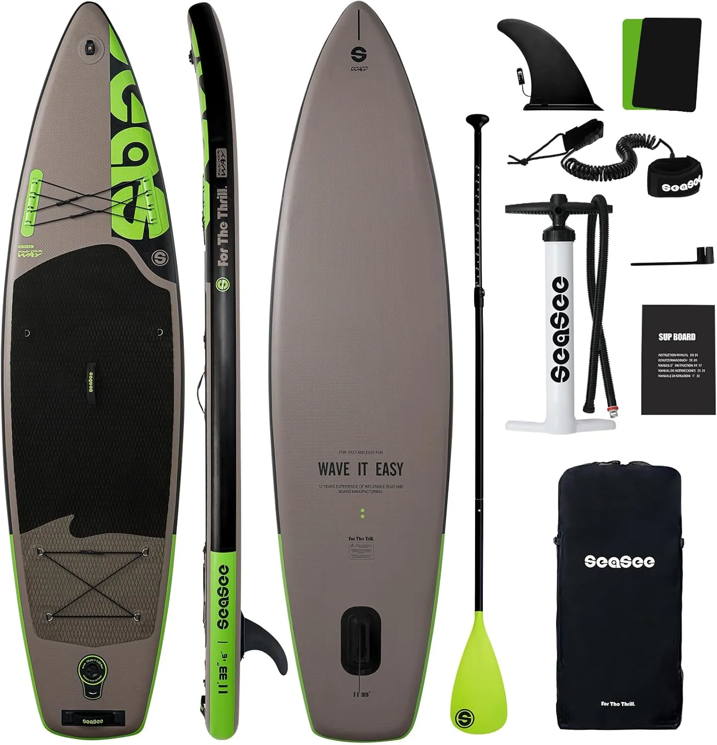 Inflatable Stand Up Paddle Board Includes Paddle, Dual Action Pump, and Accessories 11ft Lightweight iSUP, 33"*6" Wide Stable Design, Anti-Slip EVA Deck, Paddle Board for Adults