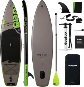 Inflatable Stand Up Paddle Board Includes Paddle, Dual Action Pump, and Accessories 11ft Lightweight iSUP, 33"*6" Wide Stable Design, Anti-Slip EVA Deck, Paddle Board for Adults