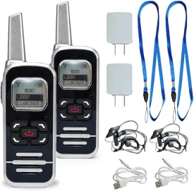 M6P Mini Walkie Talkies,1100mAh Battery Rechargeable,128 Channels,Long Range Walkie Talkies with FM Radio Function,LCD Display,Portable Two Way Radio for Trip Camping Hiking Workplace,2 Pack