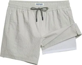 maamgic Men's Swim Trunks 5.5 inch Seersucker 2 in 1 Beach Shorts Quick Dry Bathing Suits with Compression Liner