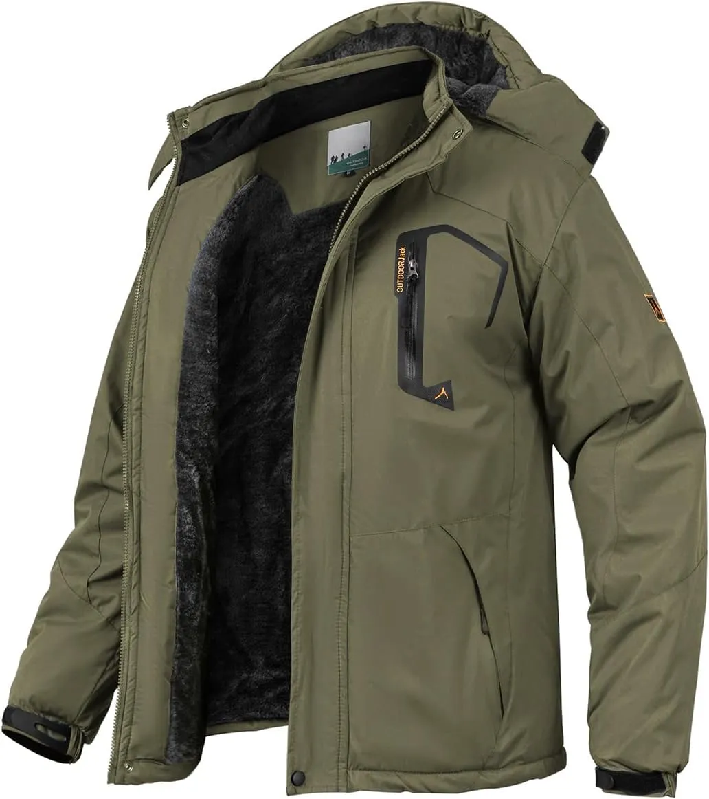 MANSDOUR Men's Snow Ski Hiking Jacket Waterproof Warm Fleece Winter Outdoor Snowboard Windbreaker Hooded Coat