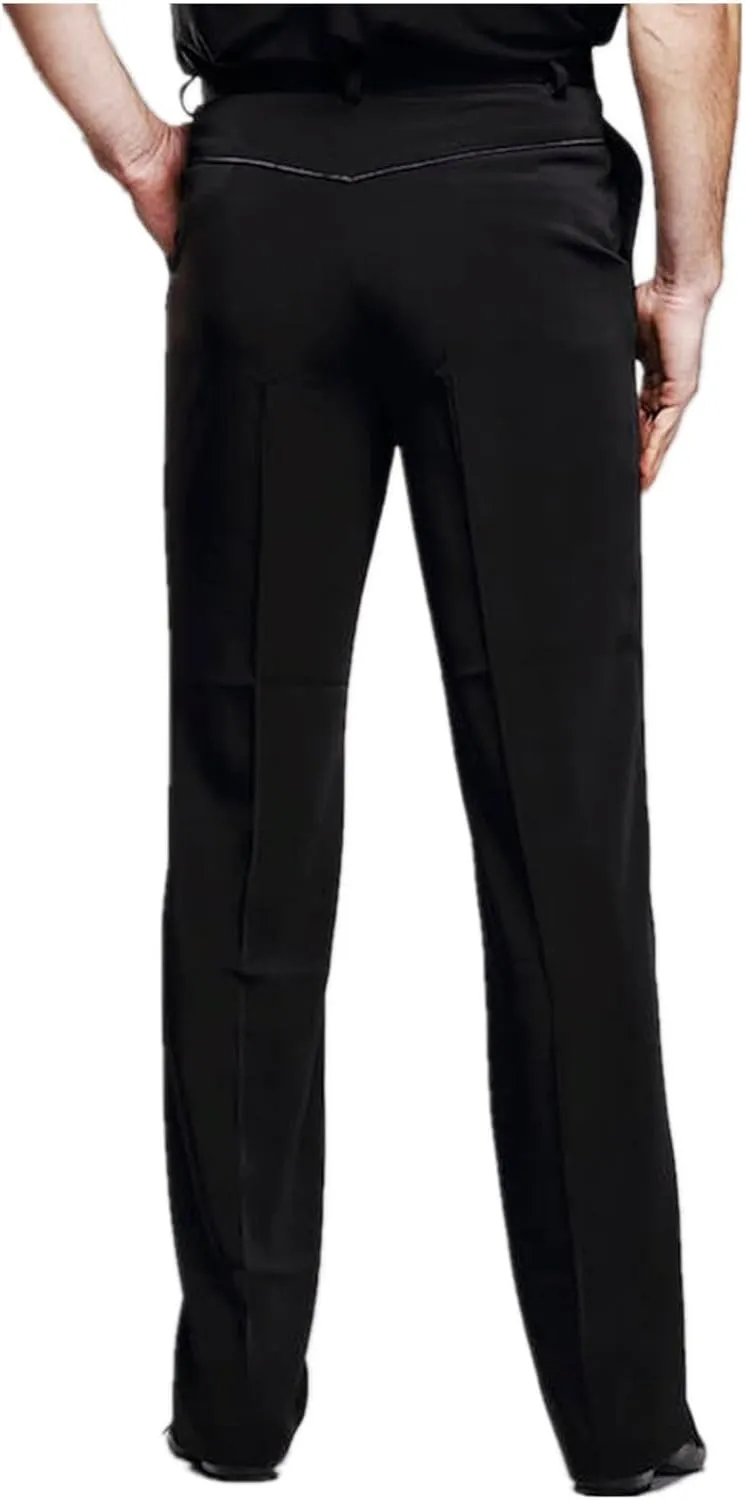 Men Professional Black Straight with Pocket Belt Wide Latin Modern Square Practice Dance Pants