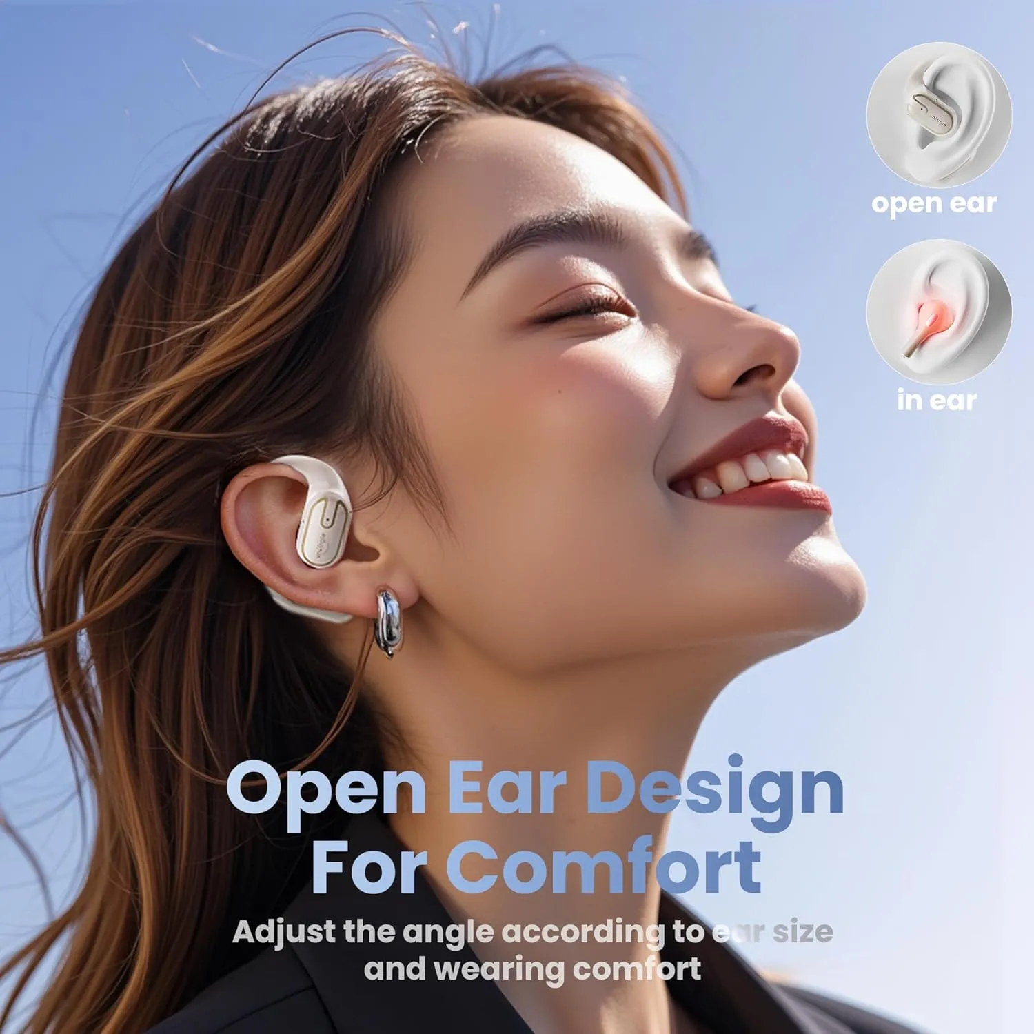 Open Ear Headphones Earbuds wireless - 5.4 Bluetooth Ear Buds with LED Digital Display IPX7 Waterproof, Wireless Headphones Touch Control Air Conduction Stereo Sound with 18.2mm Drivers 80H Playtime
