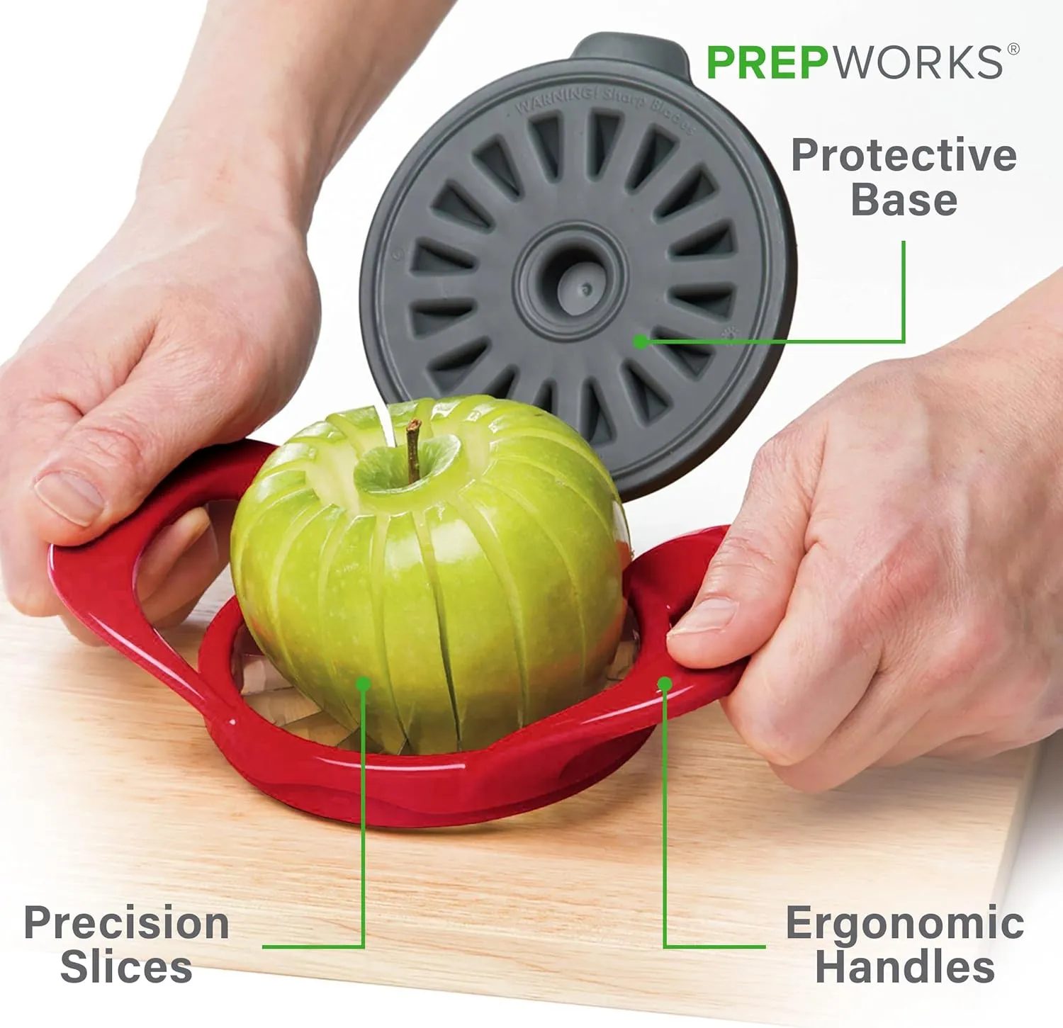 PrepWorks by Progressive Dishwasher Safe 16-Slice Thin Apple Slicer and Corer with Attached Safety Cover (Red)