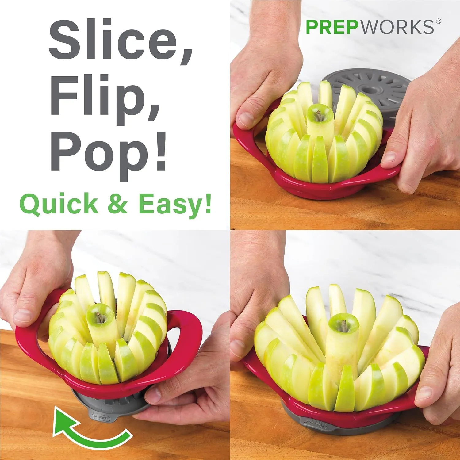 PrepWorks by Progressive Dishwasher Safe 16-Slice Thin Apple Slicer and Corer with Attached Safety Cover (Red)