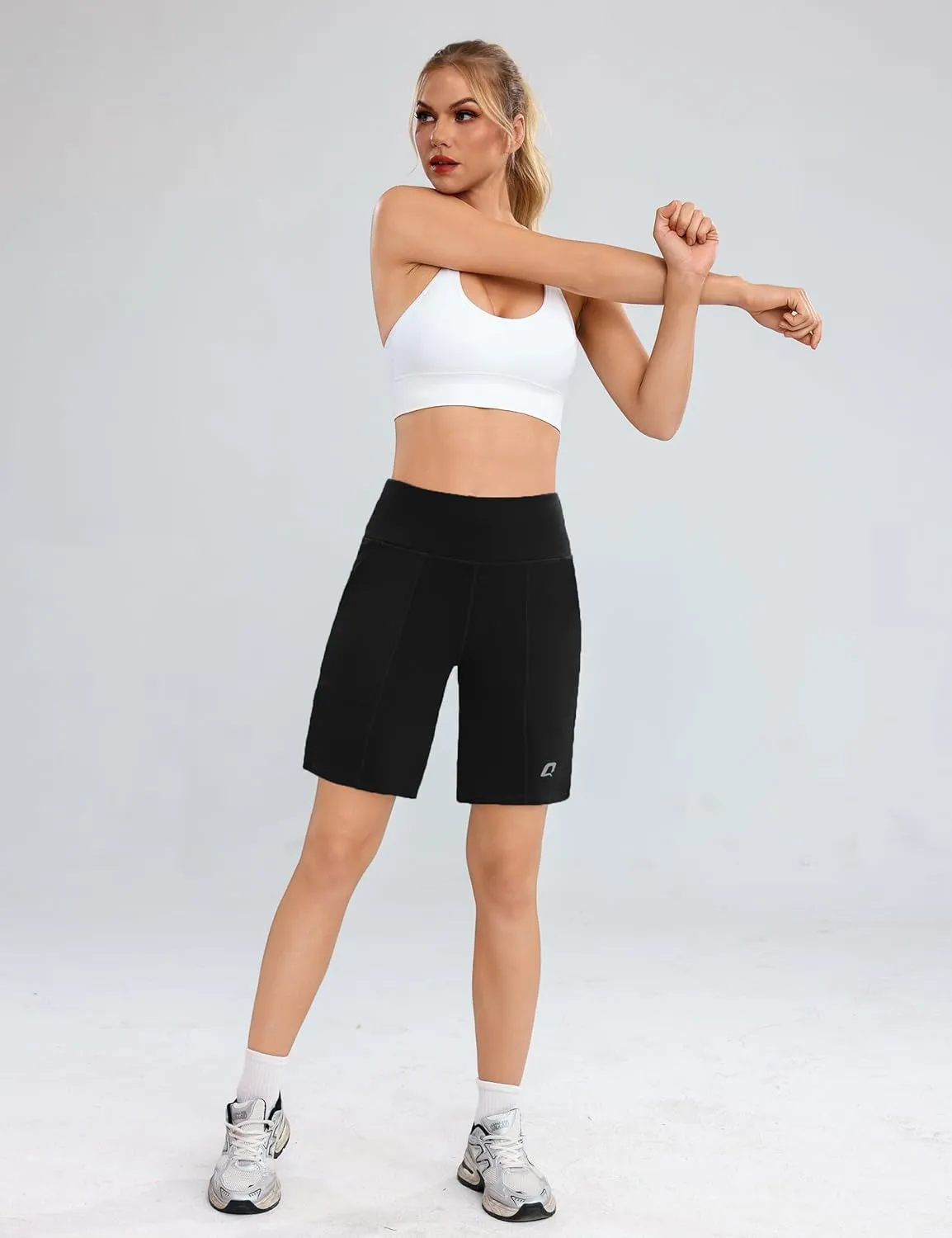 Quenteen Bermuda Shorts for Women 9" Knee Length Athletic Sweat Shorts High Waisted Yoga Jogger