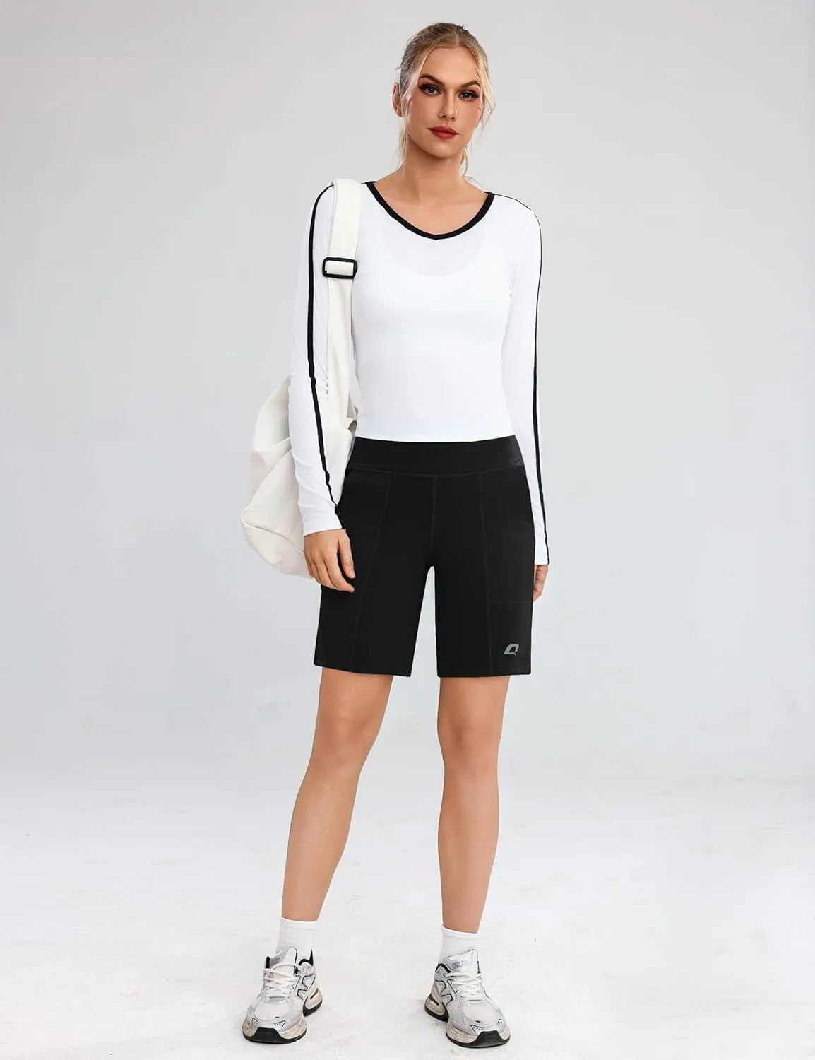 Quenteen Bermuda Shorts for Women 9" Knee Length Athletic Sweat Shorts High Waisted Yoga Jogger