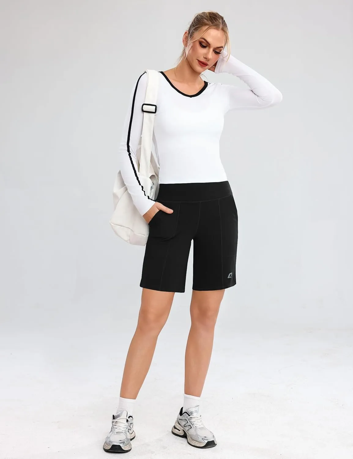 Quenteen Bermuda Shorts for Women 9" Knee Length Athletic Sweat Shorts High Waisted Yoga Jogger