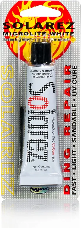 SOLAREZ UV Cure Microlite White Polyester DING Repair Filler (0.5 oz) - Surfboard Repair Foam with 60/240 Grit Sand Pad & Spreader ~ Fastest Fix for Deep Dings on [Polyurethane] Surfboard Foam