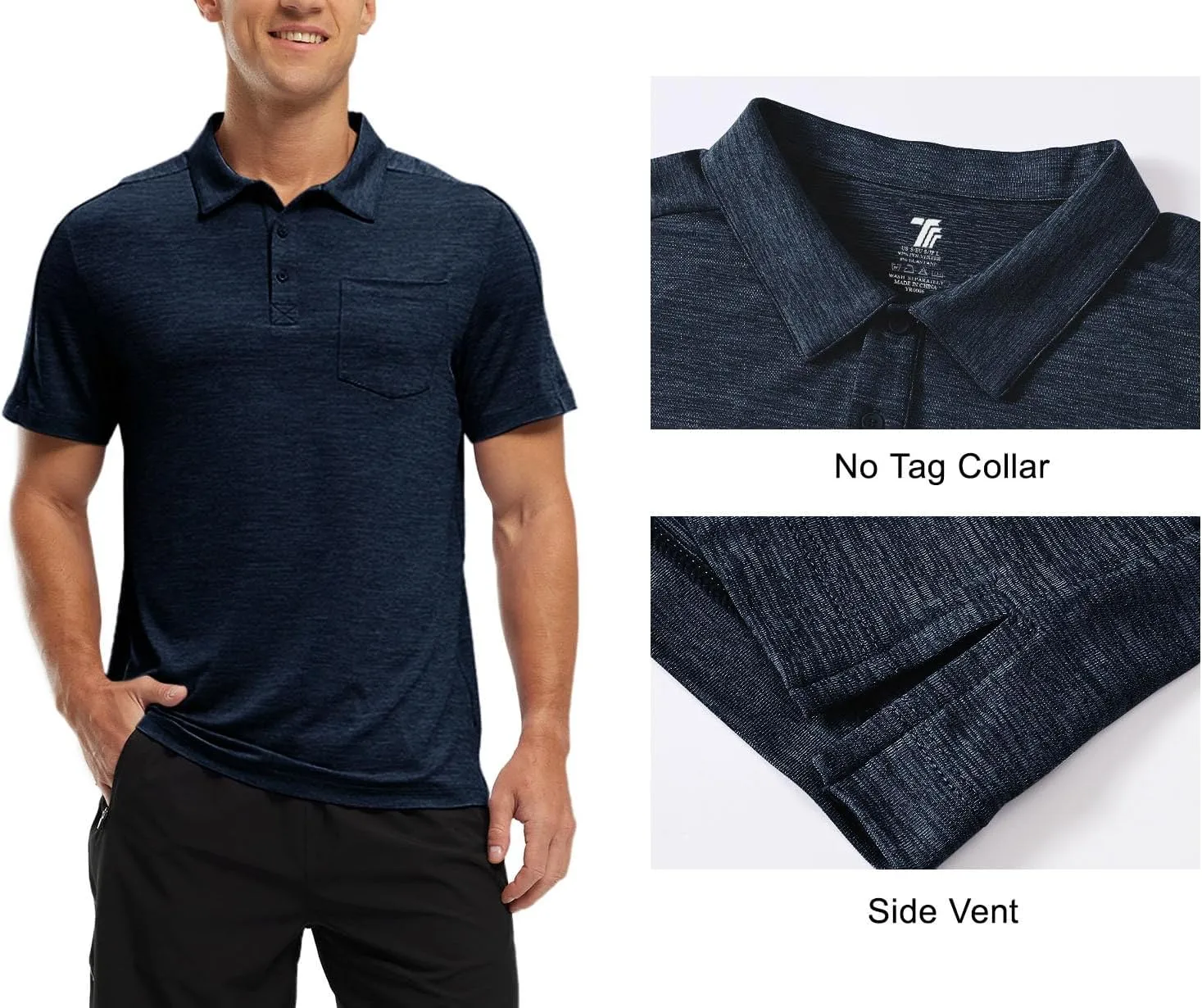 TBMPOY Men's Polo Shirts Short Sleeves with Pocket Lightweight Quick Dry Outdoor Casual Work Golf Sports Shirt