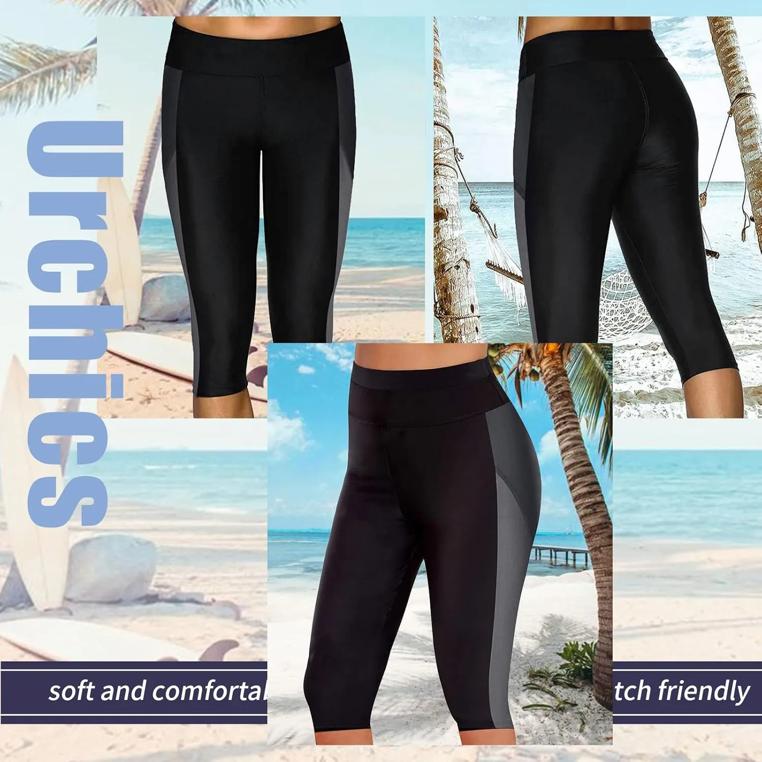 Urchics Womens Plus Size Rash Guard Capris High Waist Swimwear Bottoms Long Swim Shorts Tankini Bottom Swim Lengging