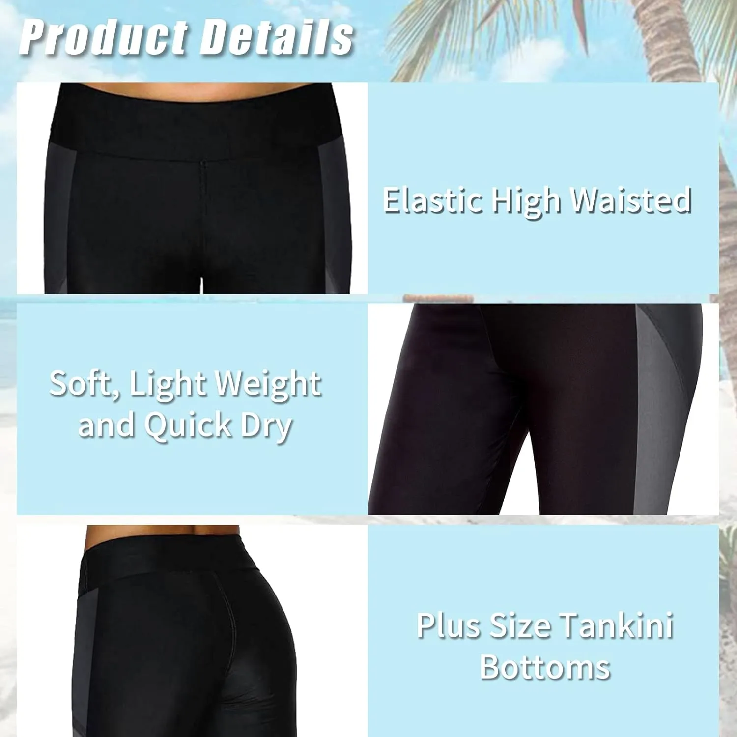 Urchics Womens Plus Size Rash Guard Capris High Waist Swimwear Bottoms Long Swim Shorts Tankini Bottom Swim Lengging