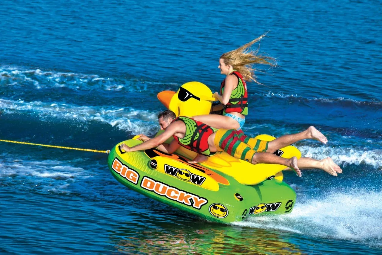 WOW Sports  Big Ducky Towable Deck Tube for Boating  1-3 Person 510 lbs Capacity  Inflatable Boat Tube for Water Sports  Youth & Adults