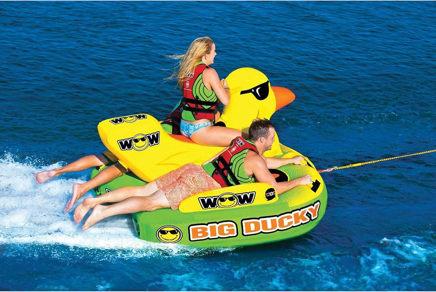 WOW Sports  Big Ducky Towable Deck Tube for Boating  1-3 Person 510 lbs Capacity  Inflatable Boat Tube for Water Sports  Youth & Adults