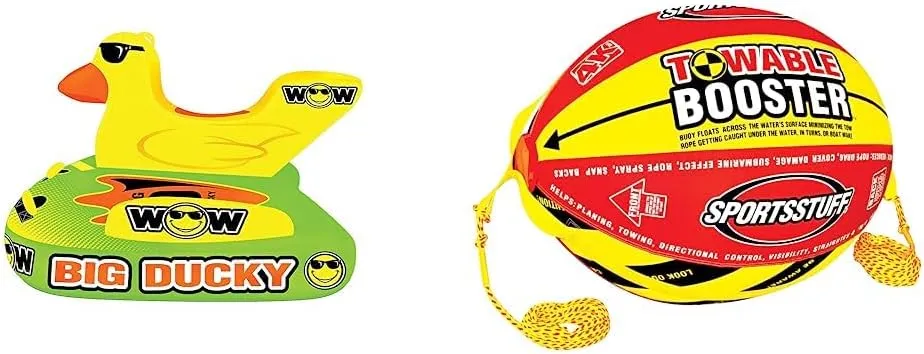 WOW Sports  Big Ducky Towable Deck Tube for Boating  1-3 Person 510 lbs Capacity  Inflatable Boat Tube for Water Sports  Youth & Adults