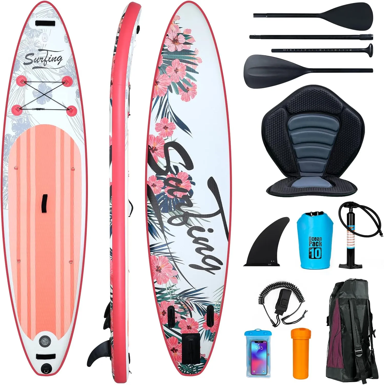 YUSING Inflatable Stand Up Paddle Board with Kayak Seat, Non-Slip Deck SUP Paddle Board with Premium Kayak, Portable Standing Boat for Youth & Adult