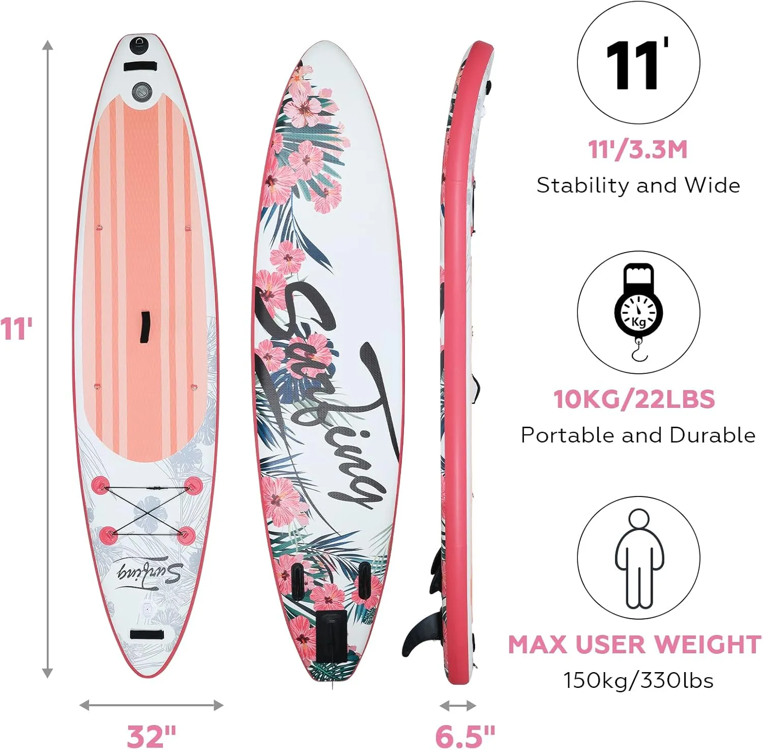 YUSING Inflatable Stand Up Paddle Board with Kayak Seat, Non-Slip Deck SUP Paddle Board with Premium Kayak, Portable Standing Boat for Youth & Adult
