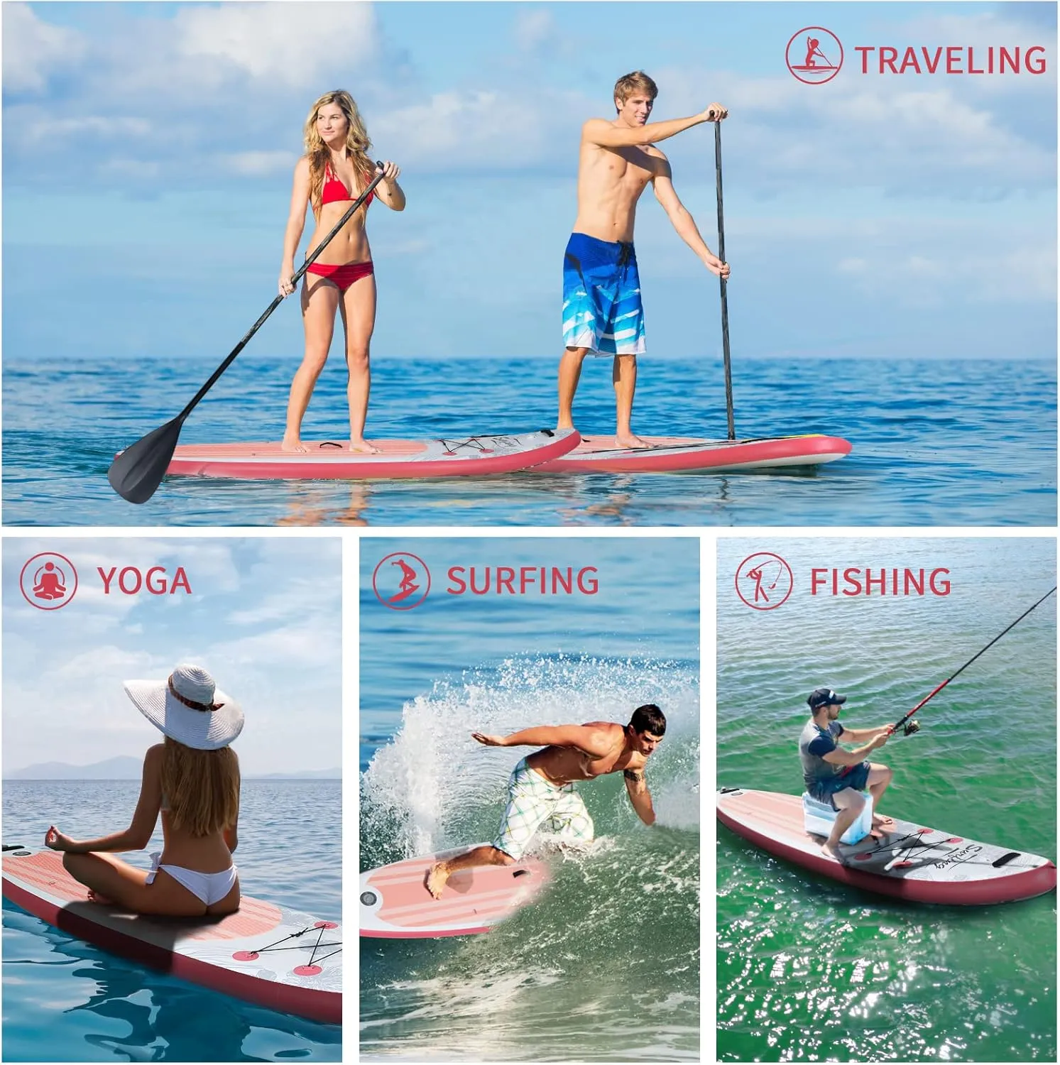 YUSING Inflatable Stand Up Paddle Board with Kayak Seat, Non-Slip Deck SUP Paddle Board with Premium Kayak, Portable Standing Boat for Youth & Adult